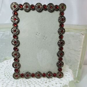 Vintage 5.5"x3.5" Pewter and Red Stones Picture Frame Glamorous and Glitzy